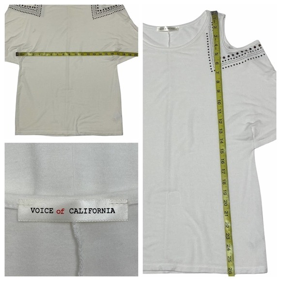 VOICE of California White Cold-Shoulder Dolman Sleeve Embellished Blouse - Picture 11 of 11